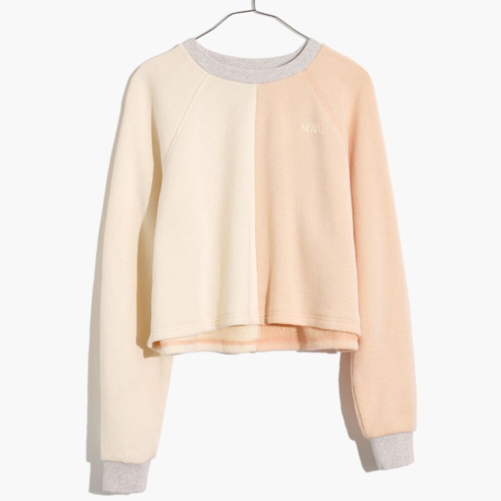 Madewell MWL Airyterry Colorblock Crop Sweatshirt‎ Bone White Pink NWT Size XXS